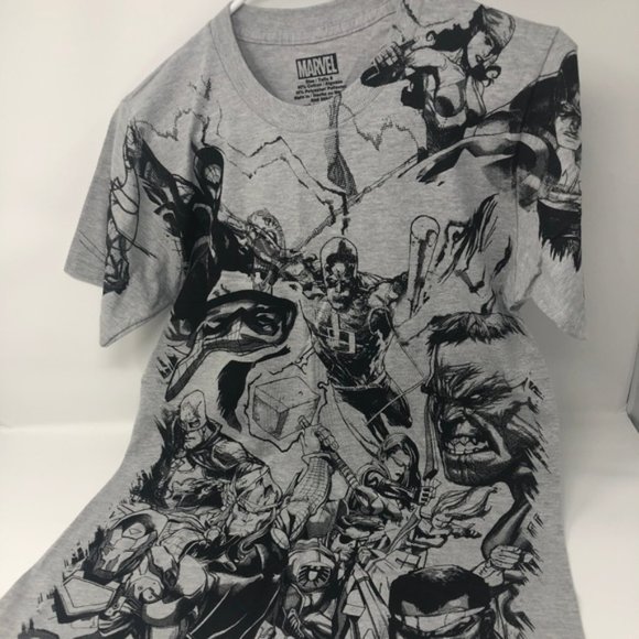 Marvel Comics Drawn Gray Graphic T-Shirt-Men's small Tee Shirt - Picture 1 of 1